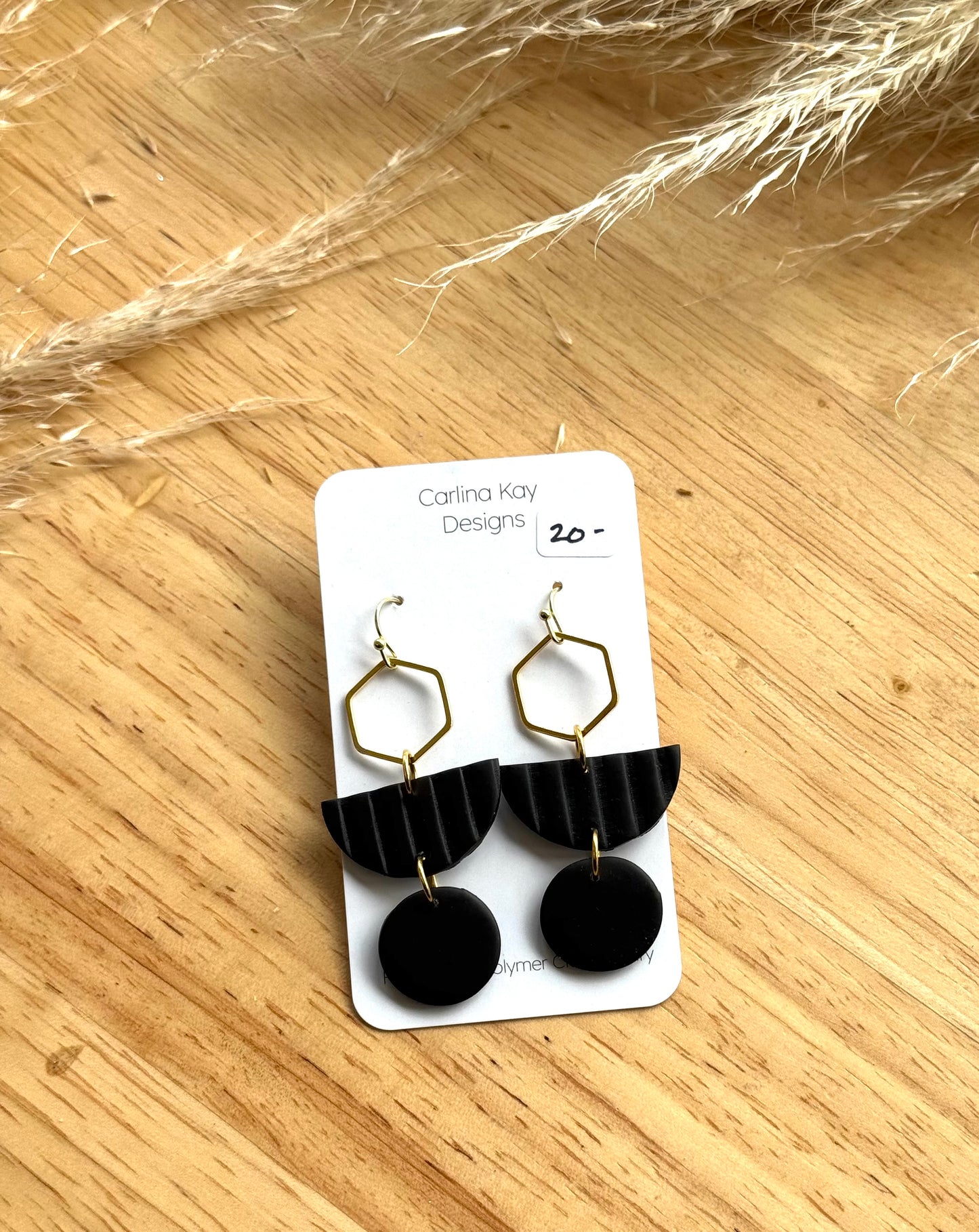 Mini hexagon charm half circle dangle earrings
