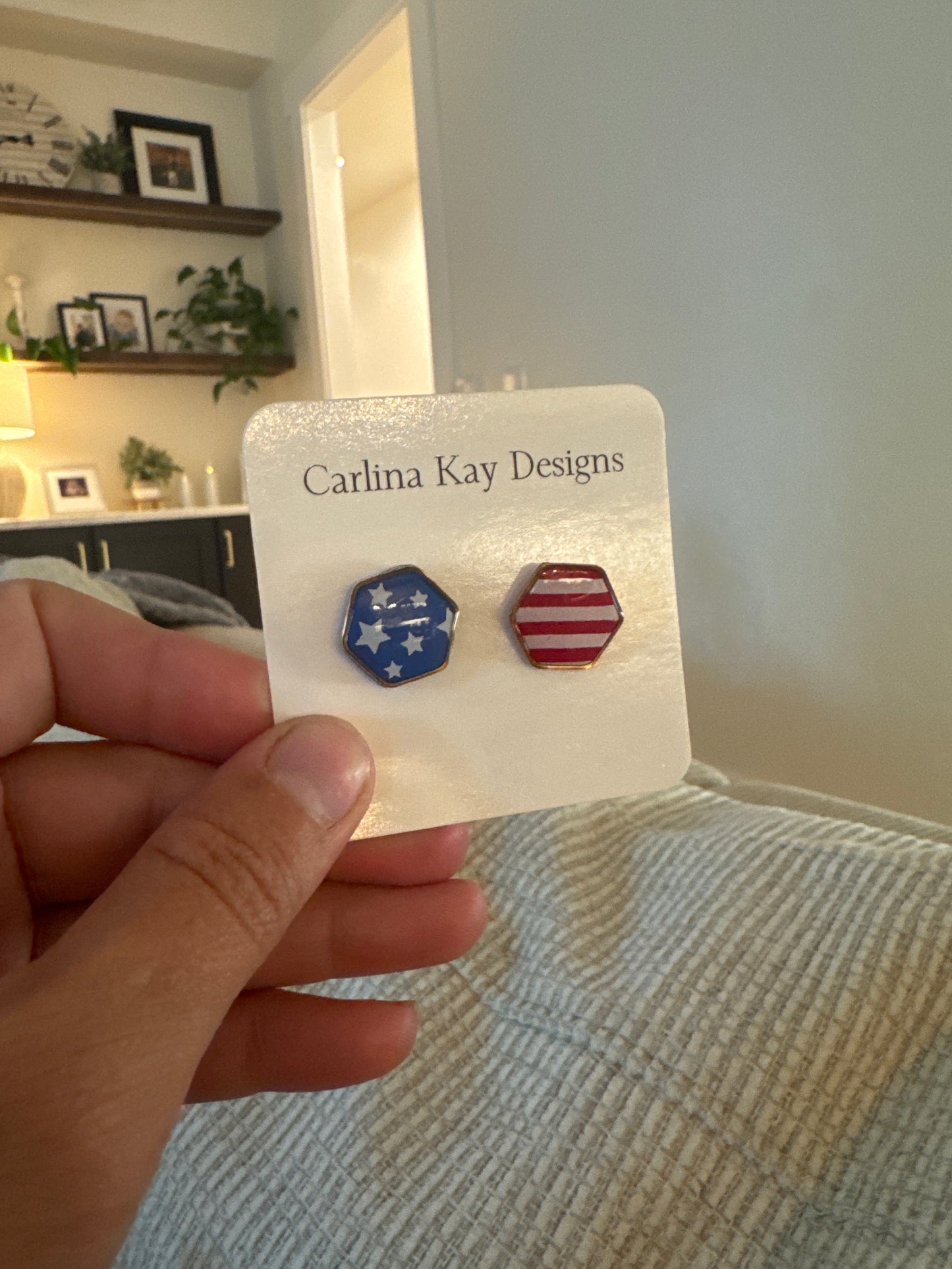 Silver or Gold hexagon bordered American studs