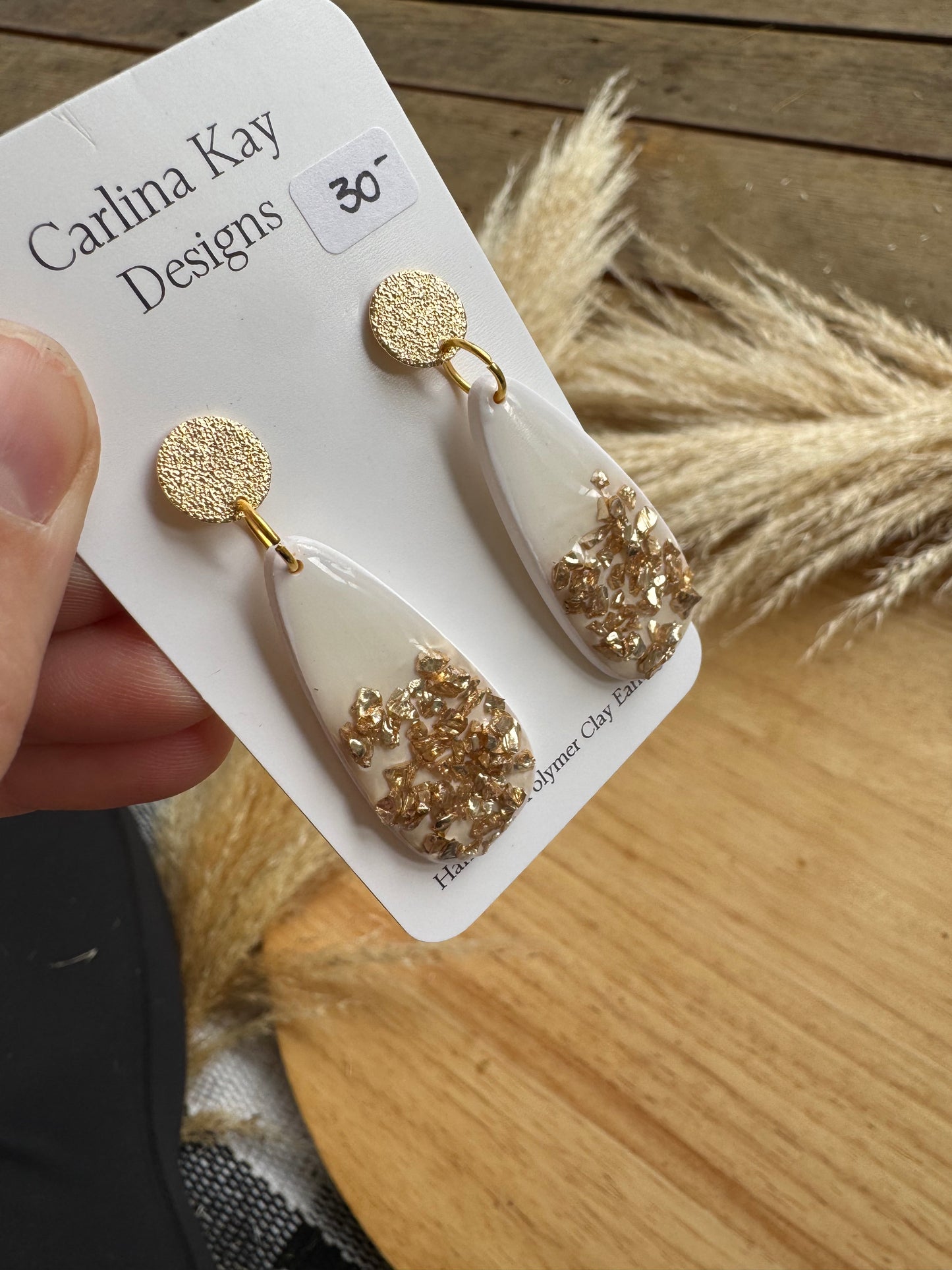 White and champagne drop down earrings