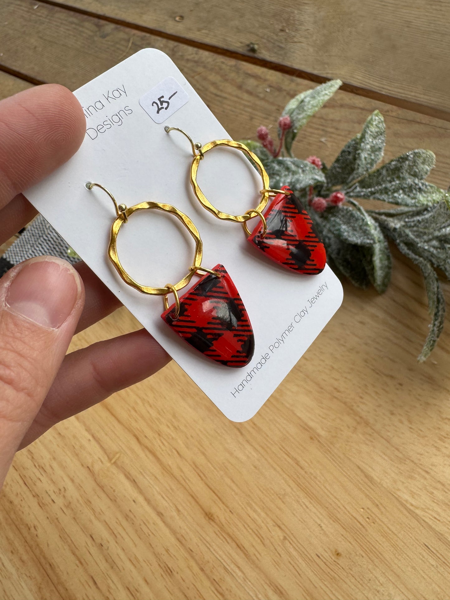 Red Buffalo Plaid dangles