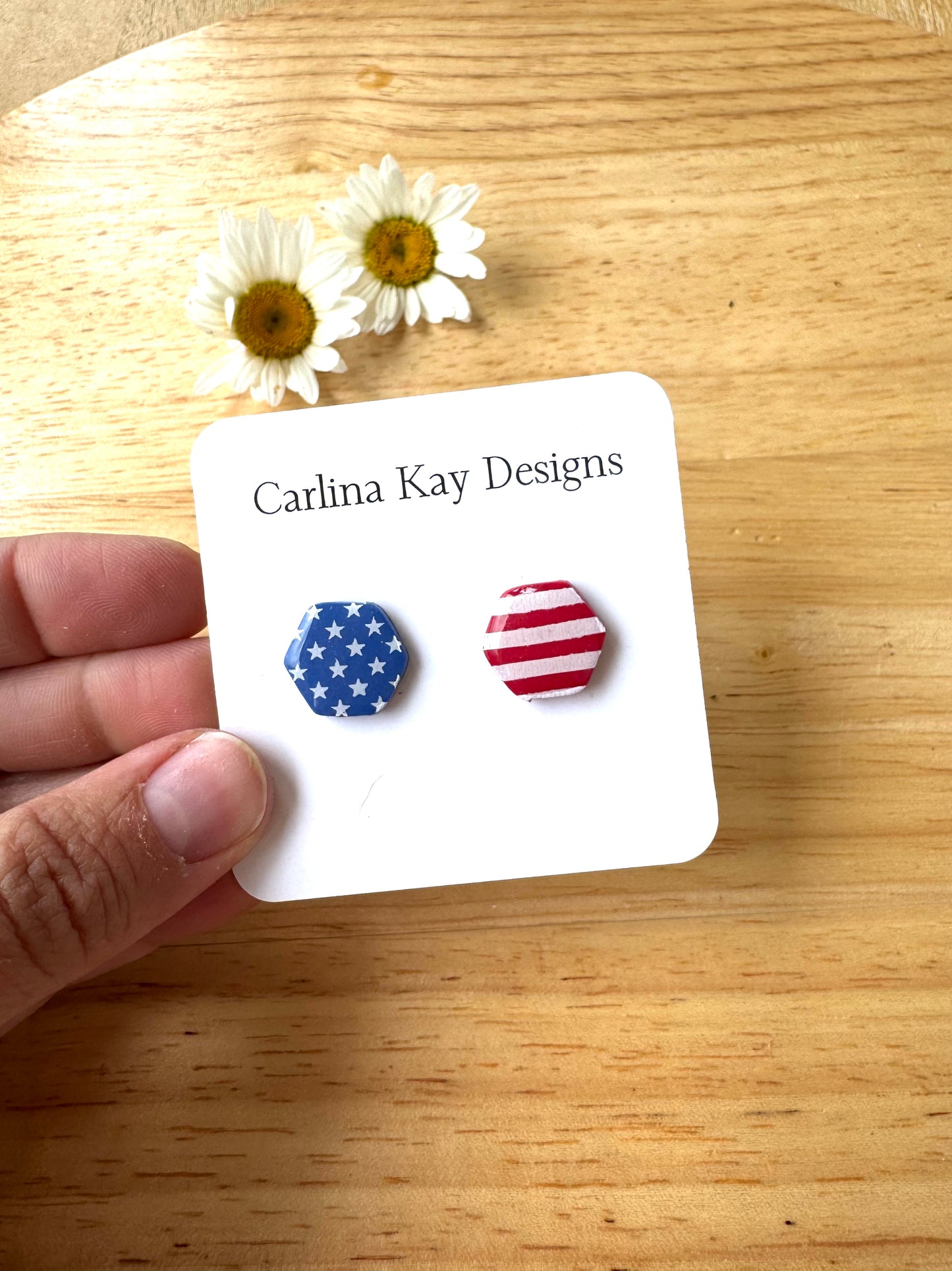 Medium hexagon borderless America studs