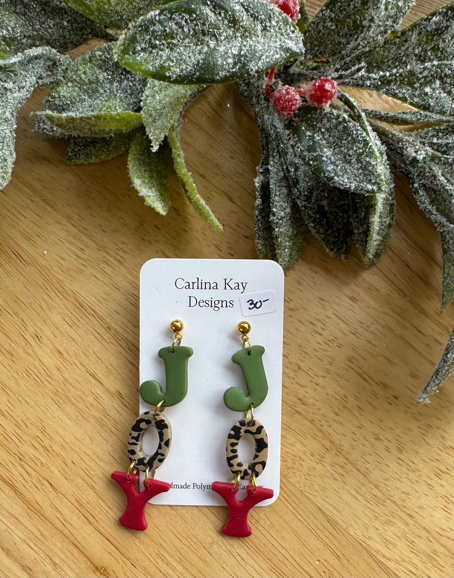 leopard Christmas Joy drop down earrings