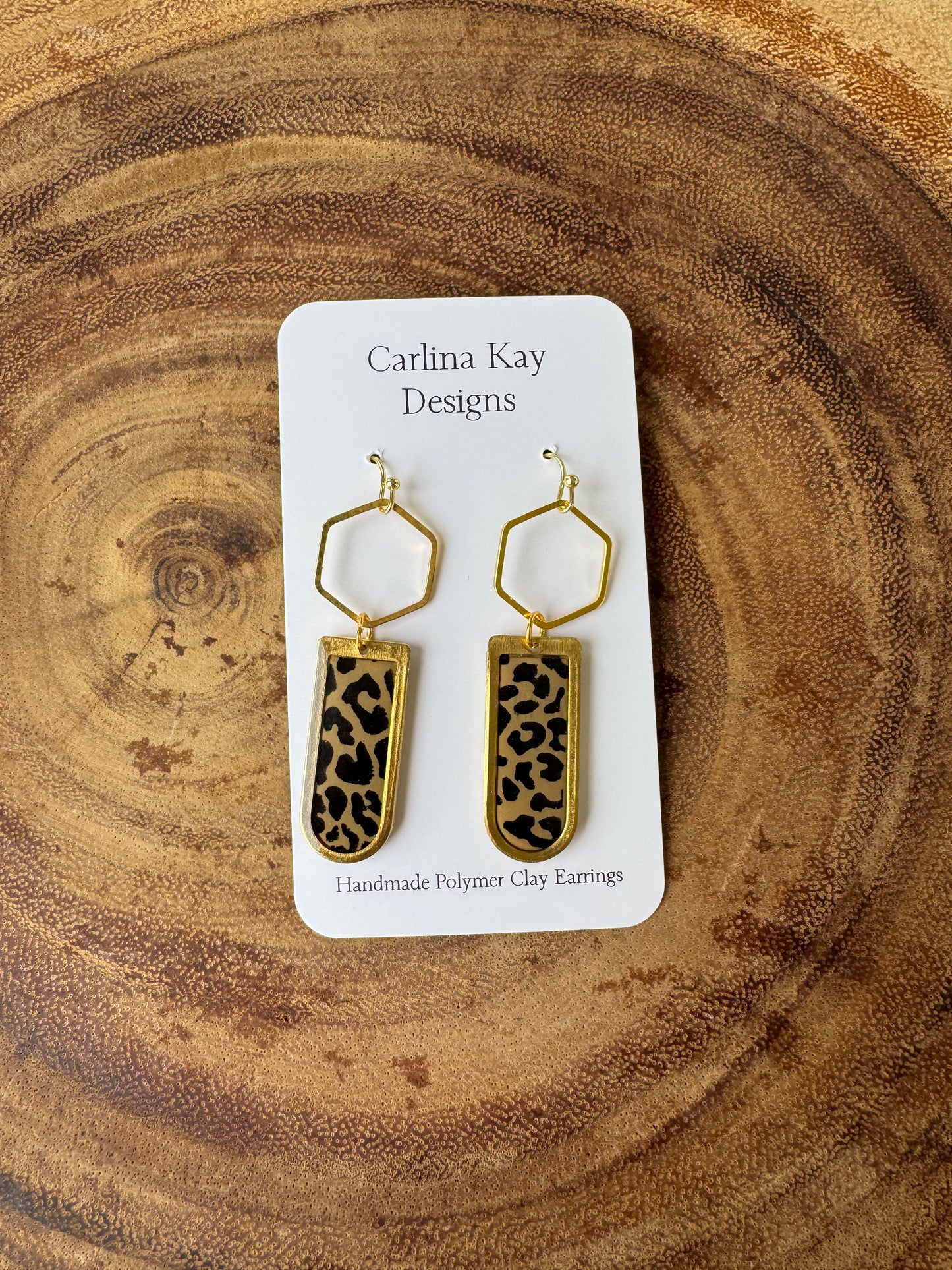 Horseshoe leopard hexagon dangles