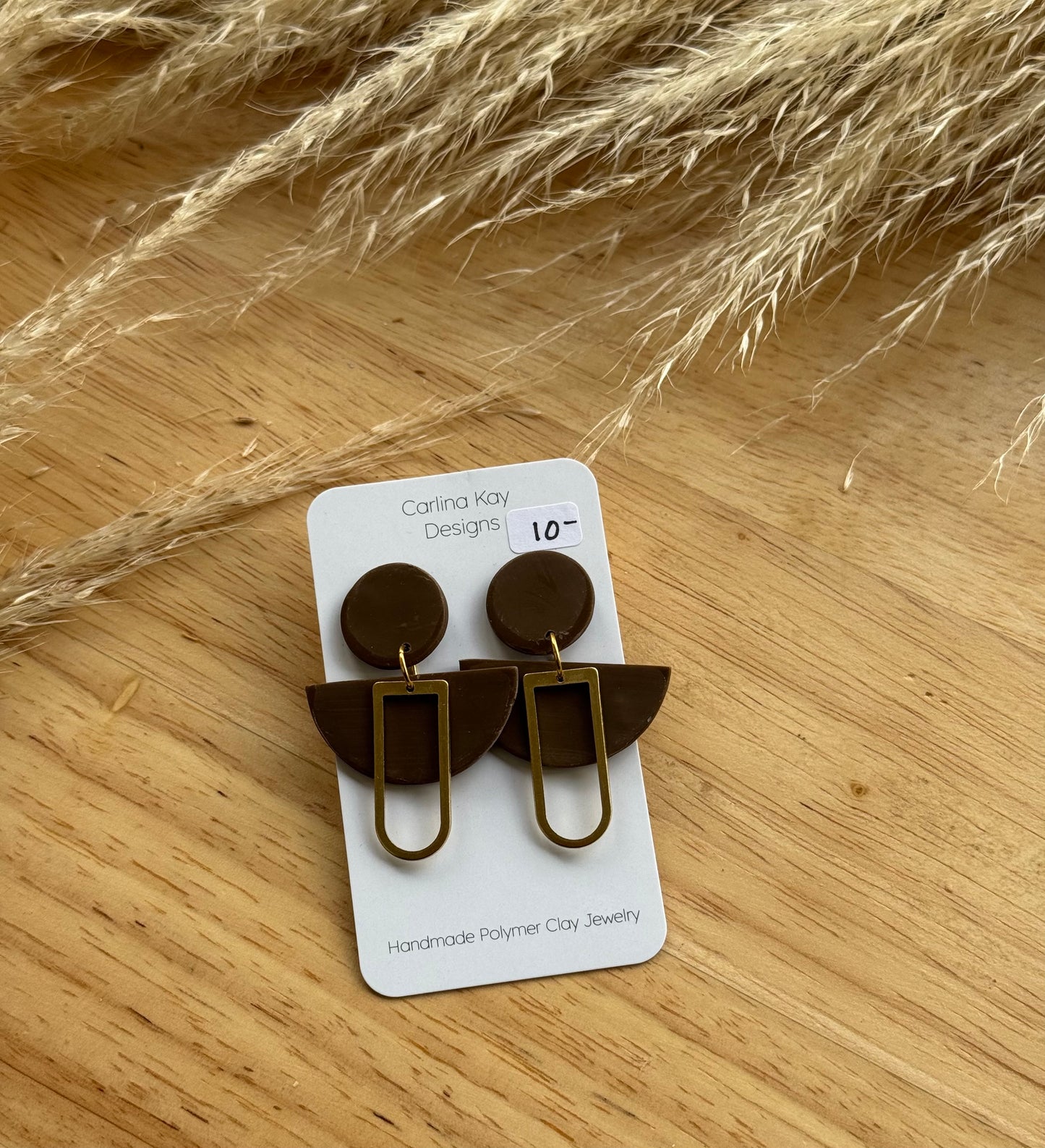 Brown boho with brass horseshoe pendant earrings