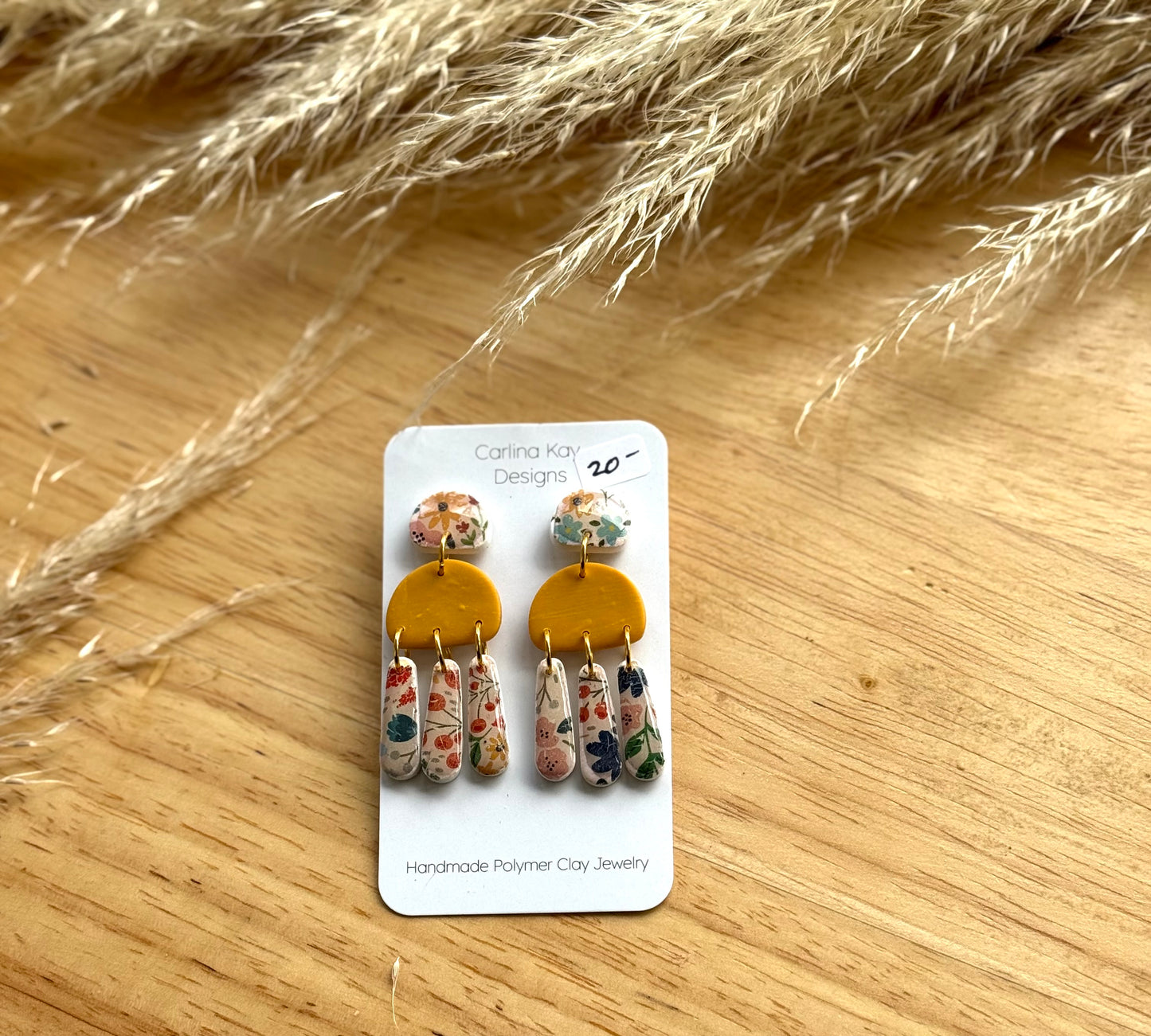 Vintage country print dangles with mustard center Earrings
