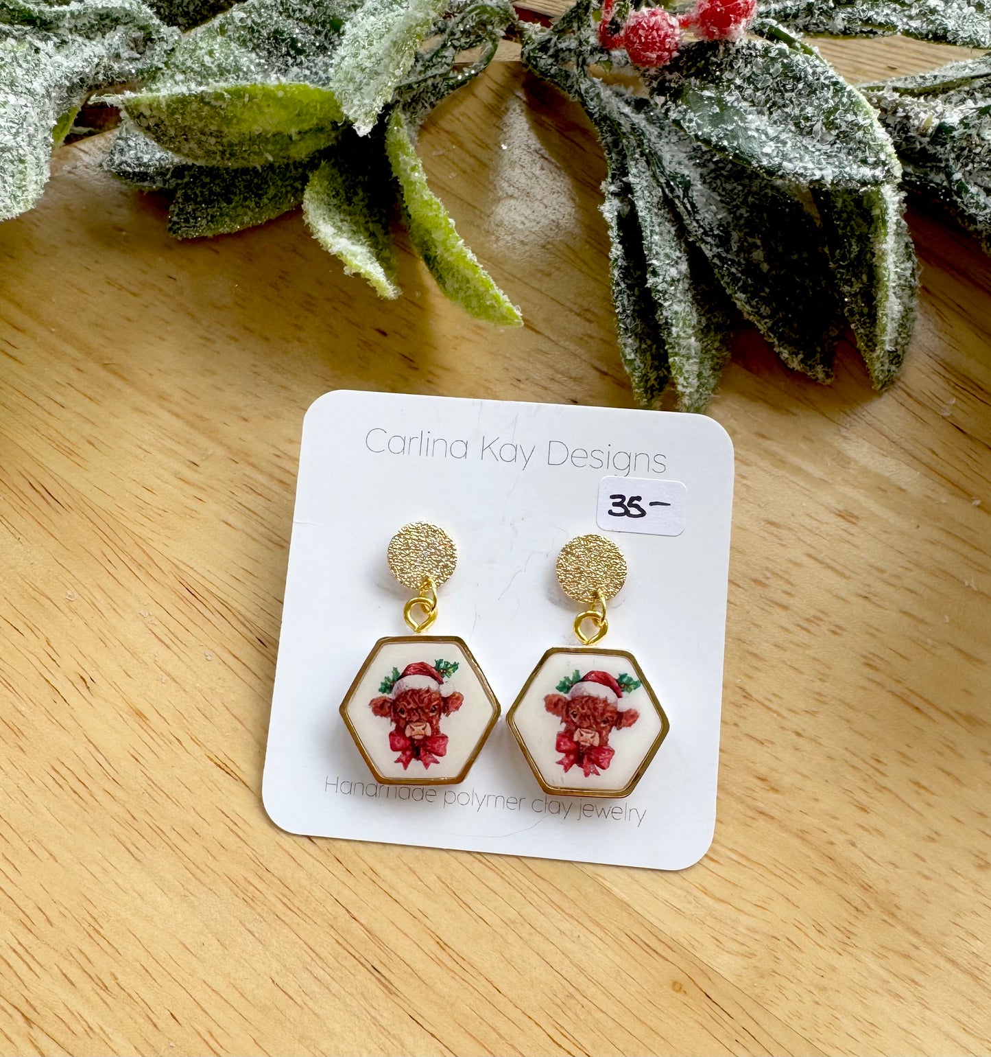 Highland Cow Christmas earrings