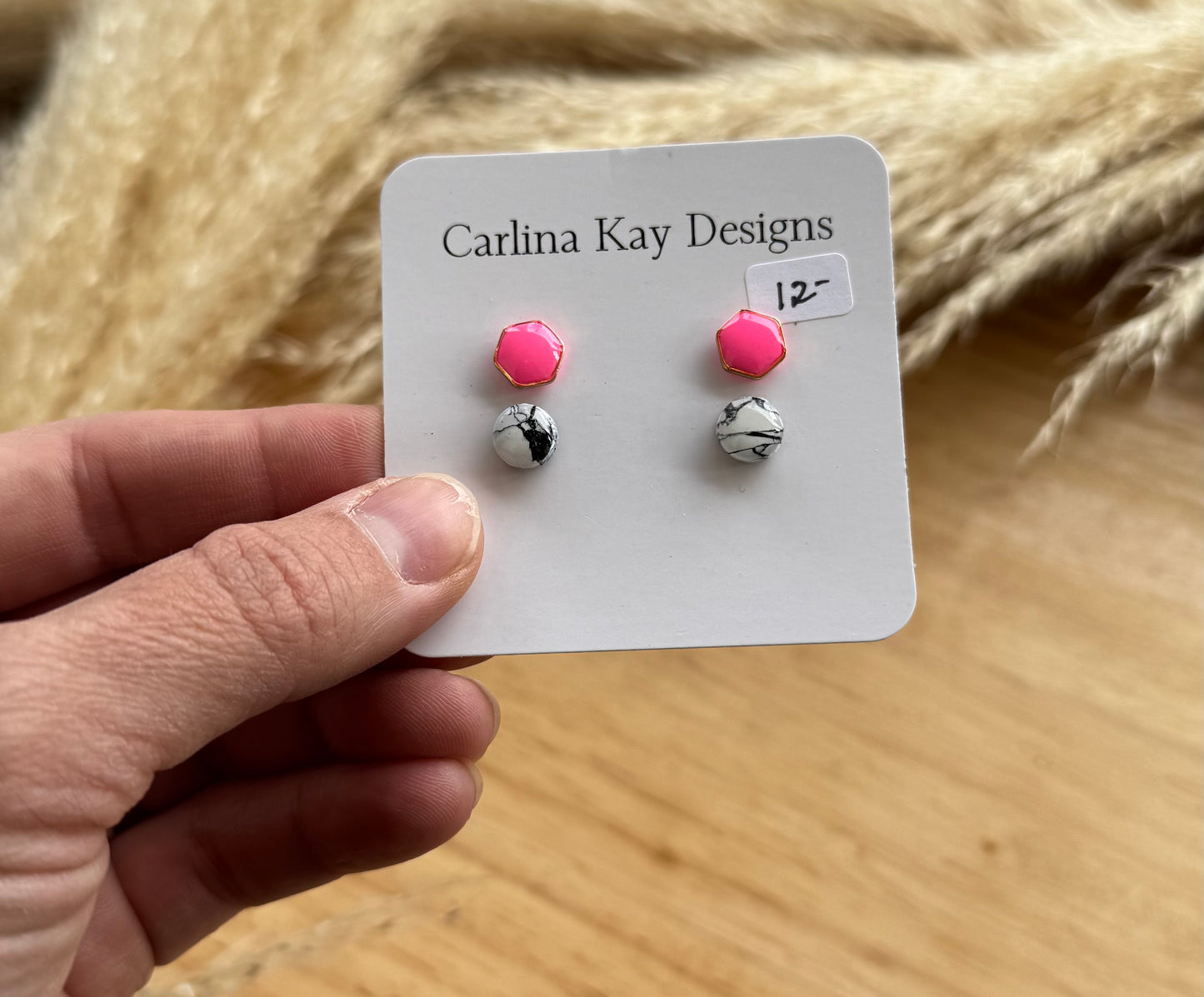 Mini hot pink and white and black marbled stud pack