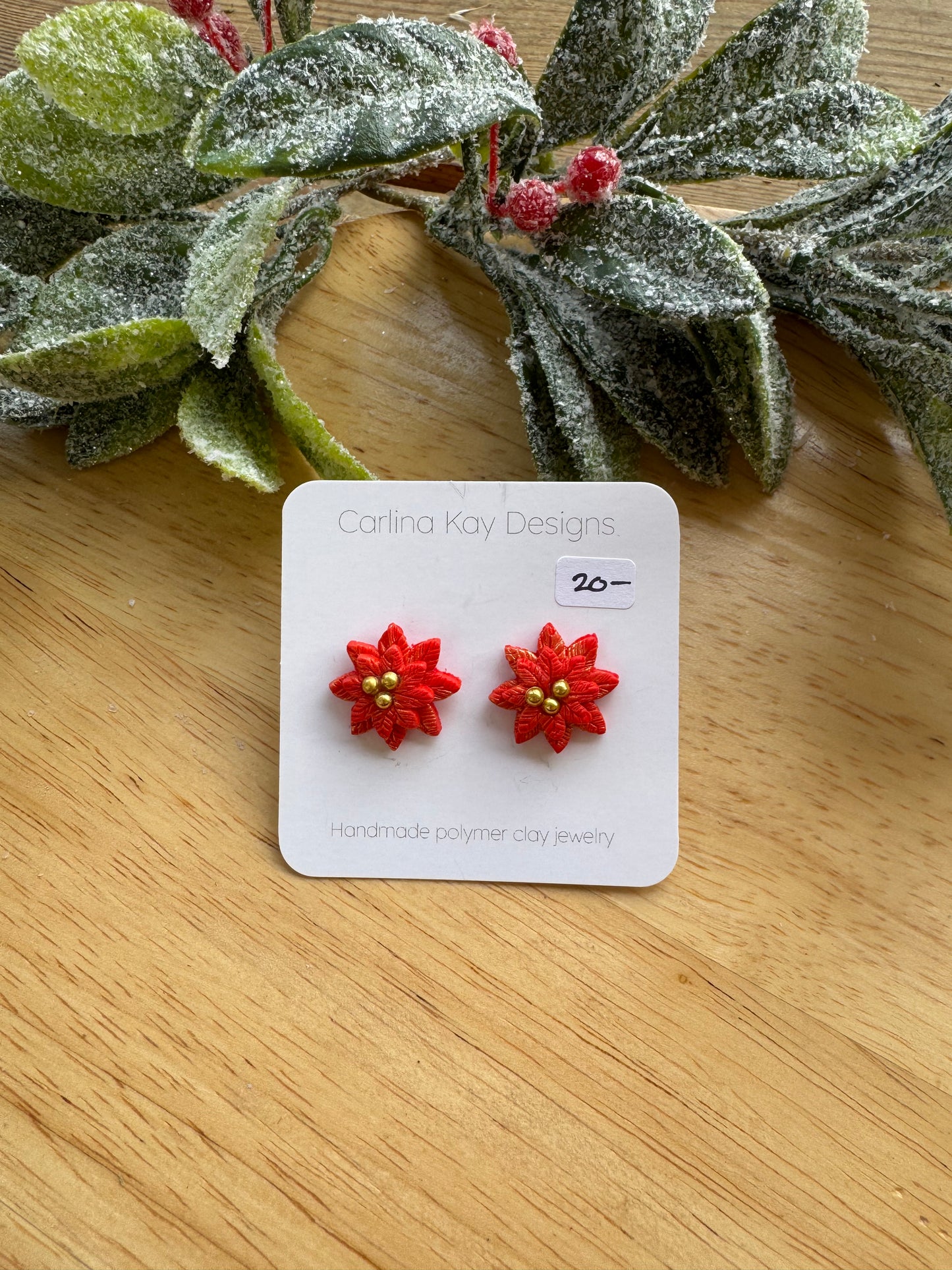 Poinsettia studs with three gold beads