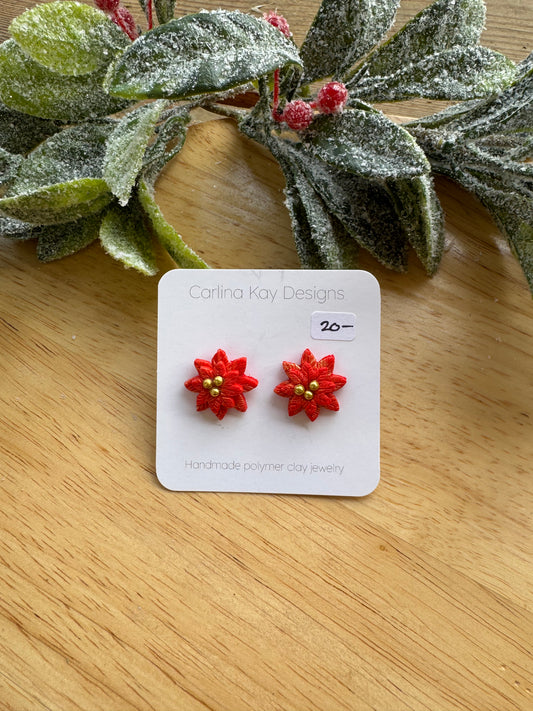 Poinsettia studs with three gold beads