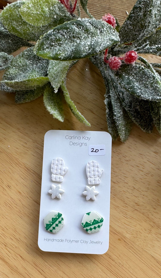 White and green Christmas stud pack