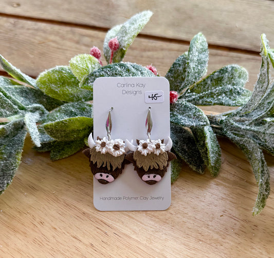 Brown highland Cow earrings