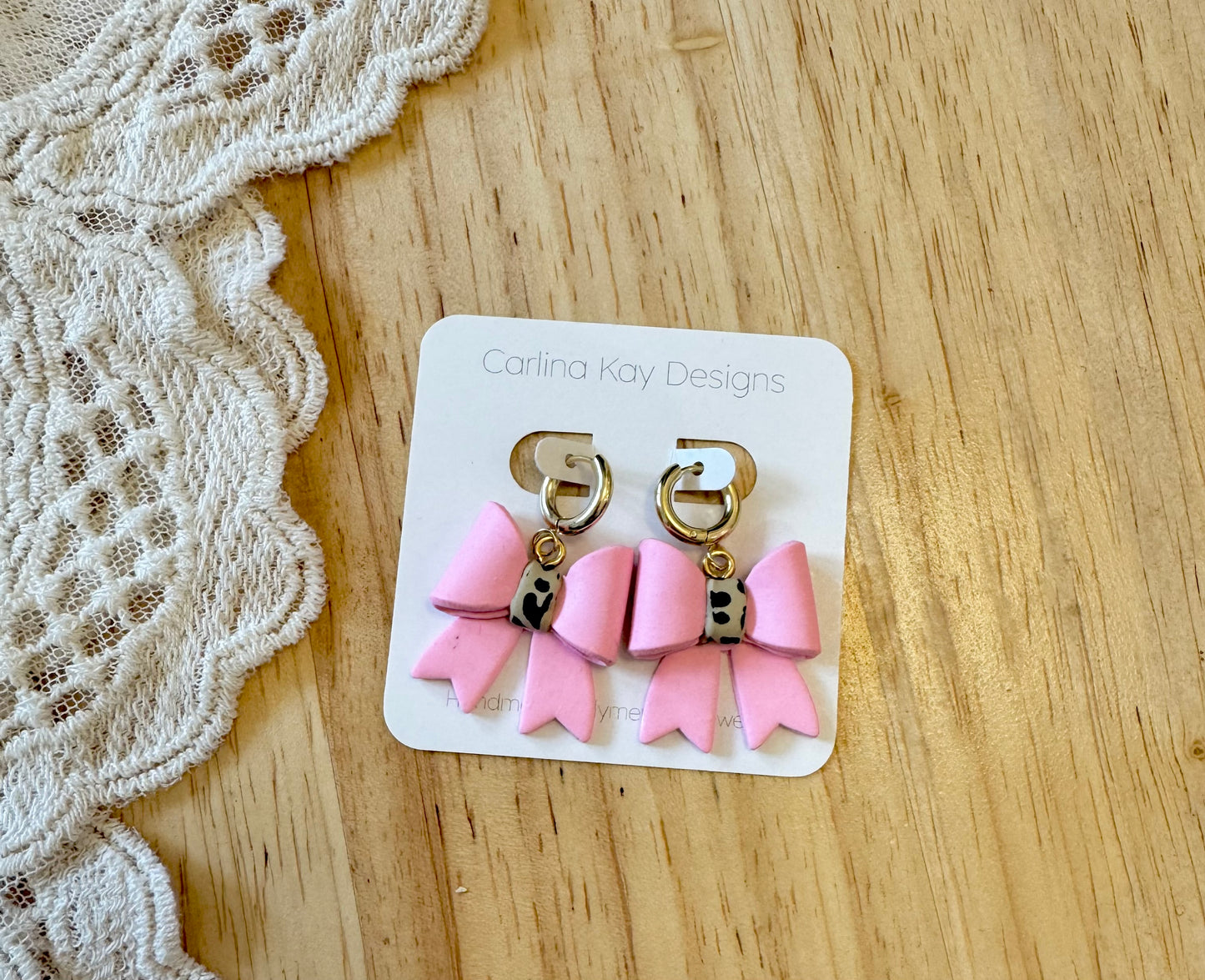 Pink and leopard bow earrings