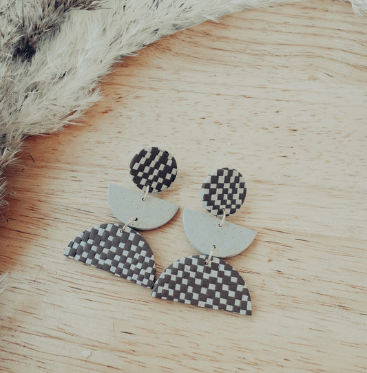 brown and tan checkered boho dangles