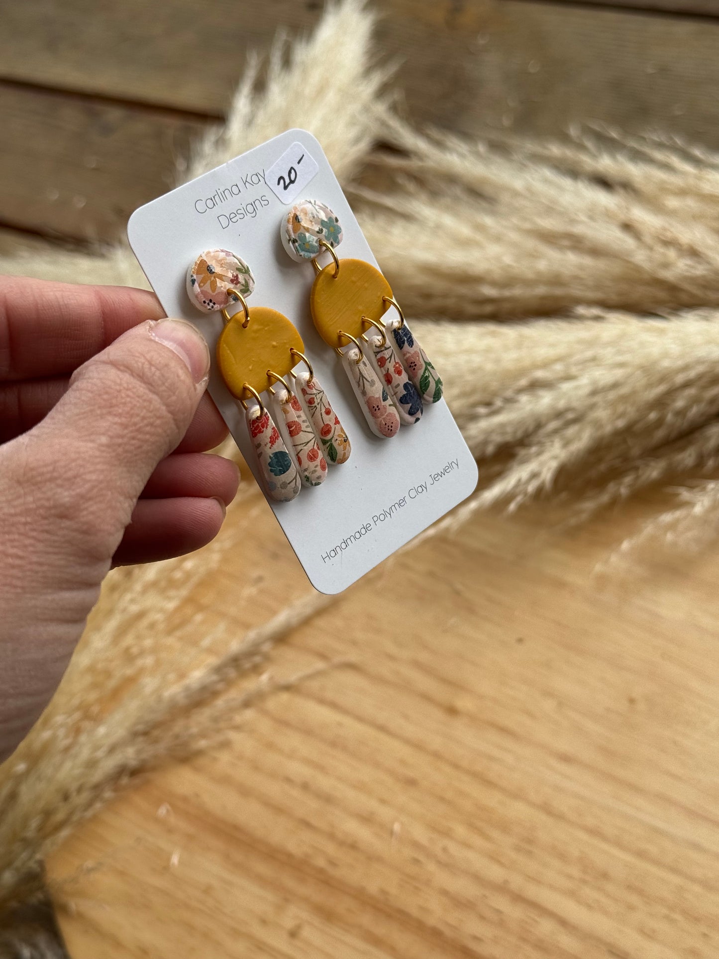 Vintage country print dangles with mustard center Earrings