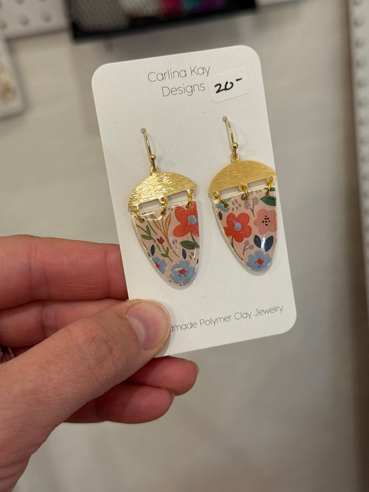 Vintage floral and half circle brass connector dangle Earrings