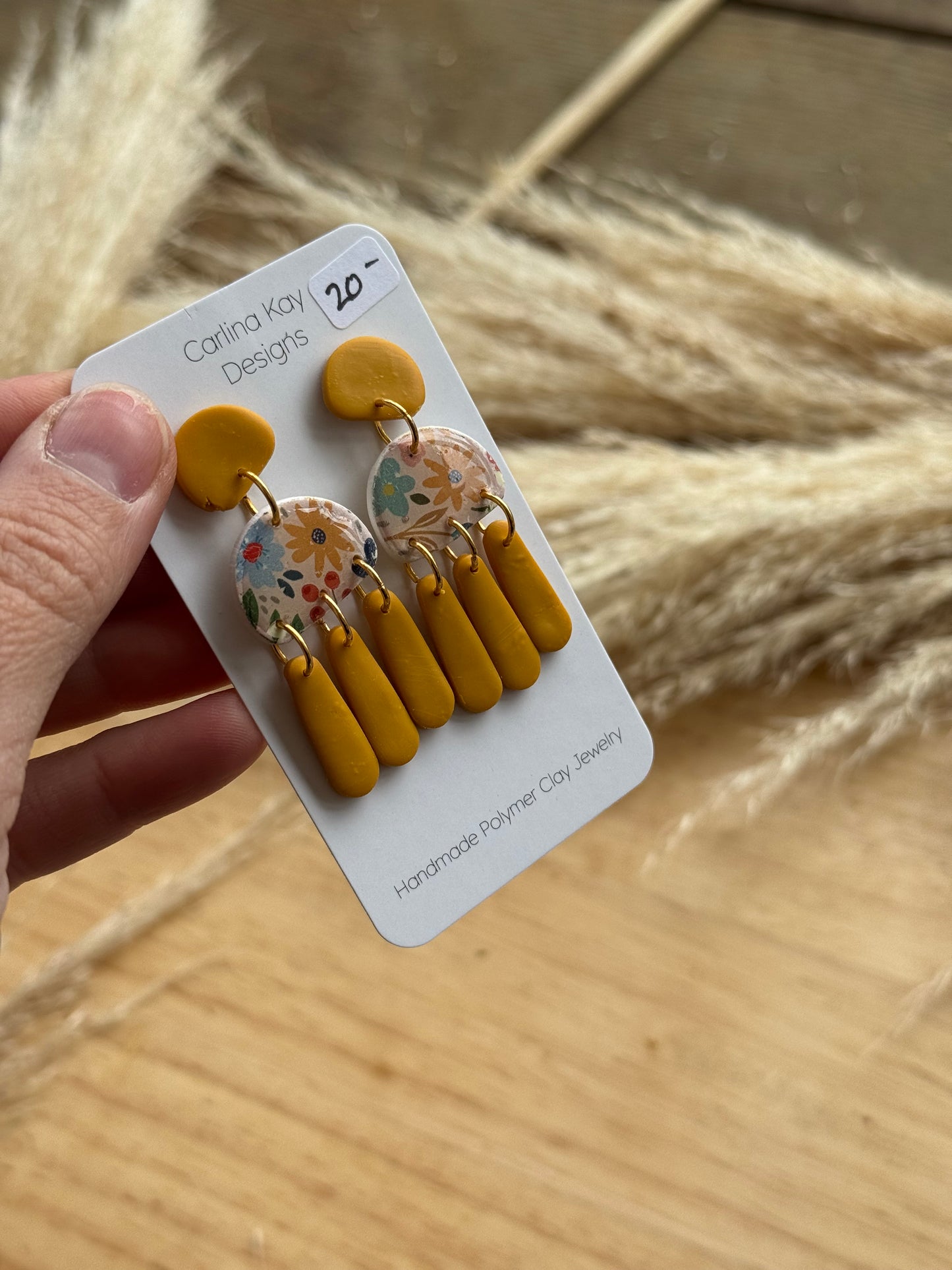 Mustard yellow with vintage flower dangle earrings