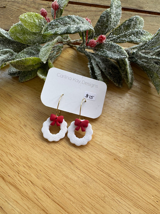 White Christmas wreath earrings
