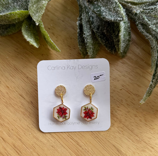 Red poinsettia charm earrings