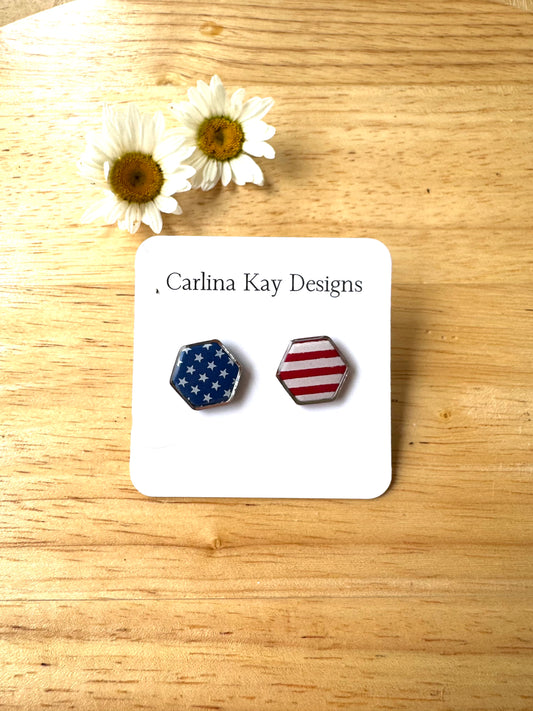 Silver or Gold hexagon bordered American studs