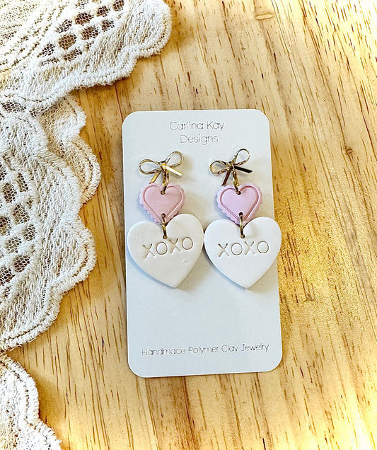 Gold bow XOXO heart stacked earrings