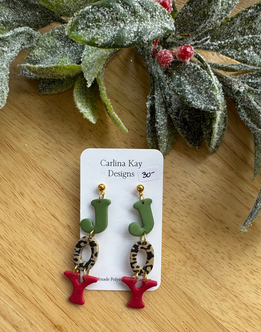 leopard Christmas Joy drop down earrings