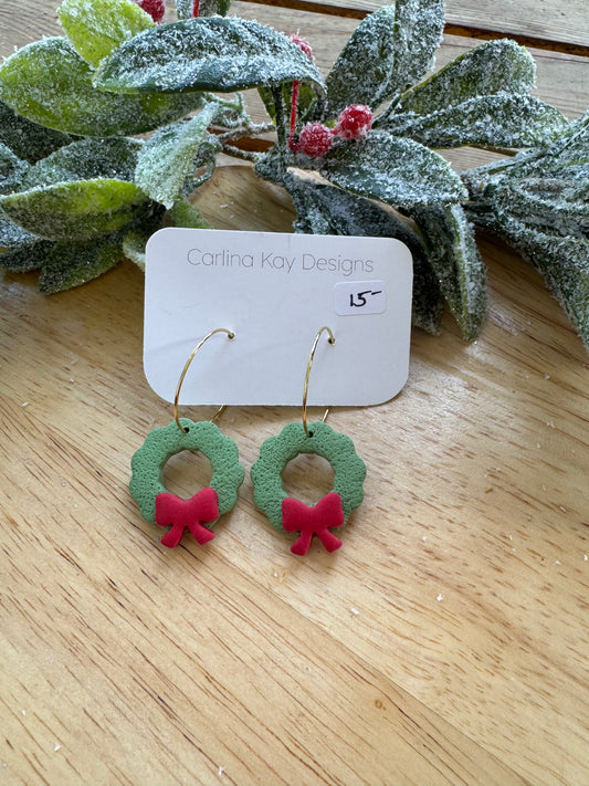 Green Christmas wreath earrings