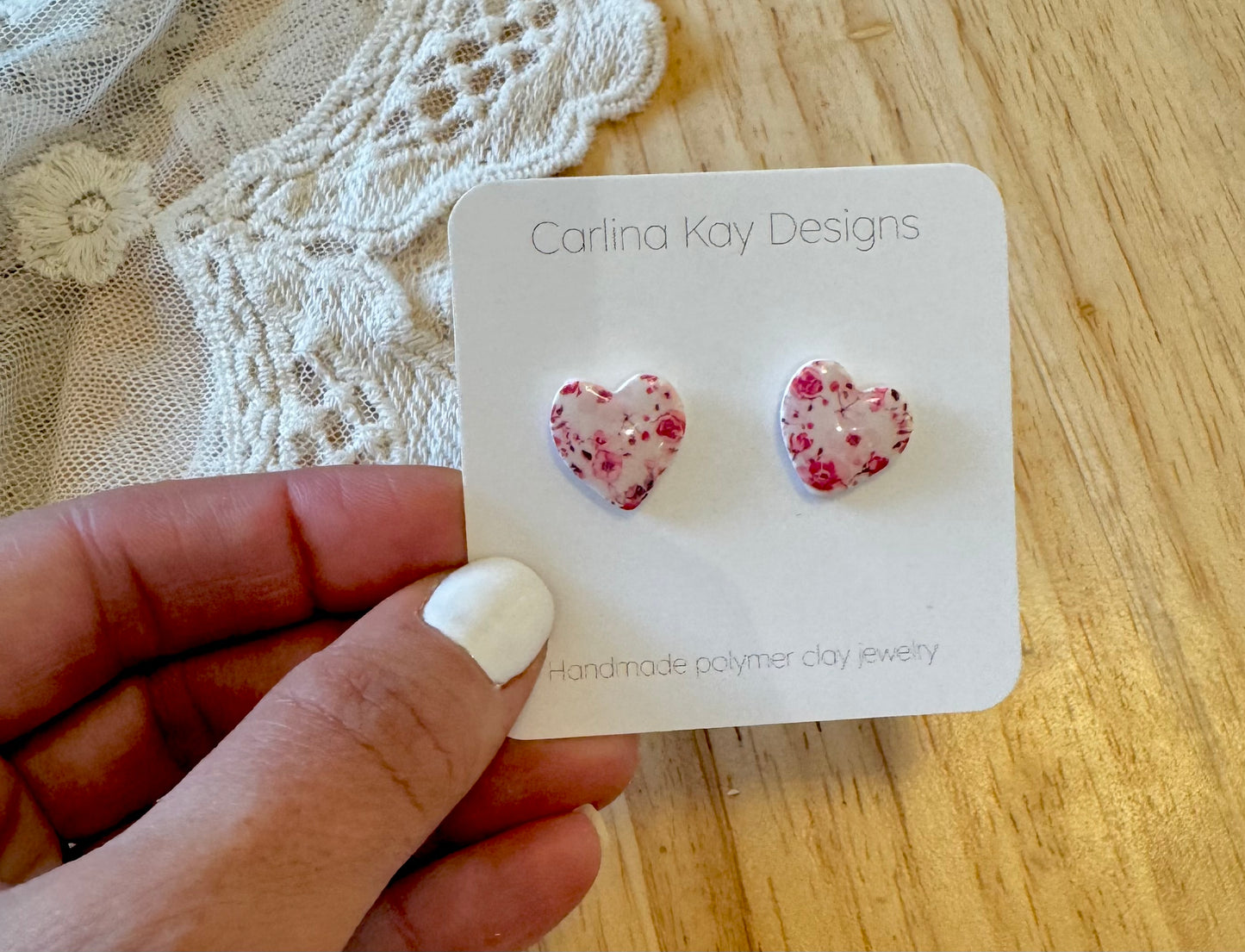 Small Valentine’s Day floral print heart studs
