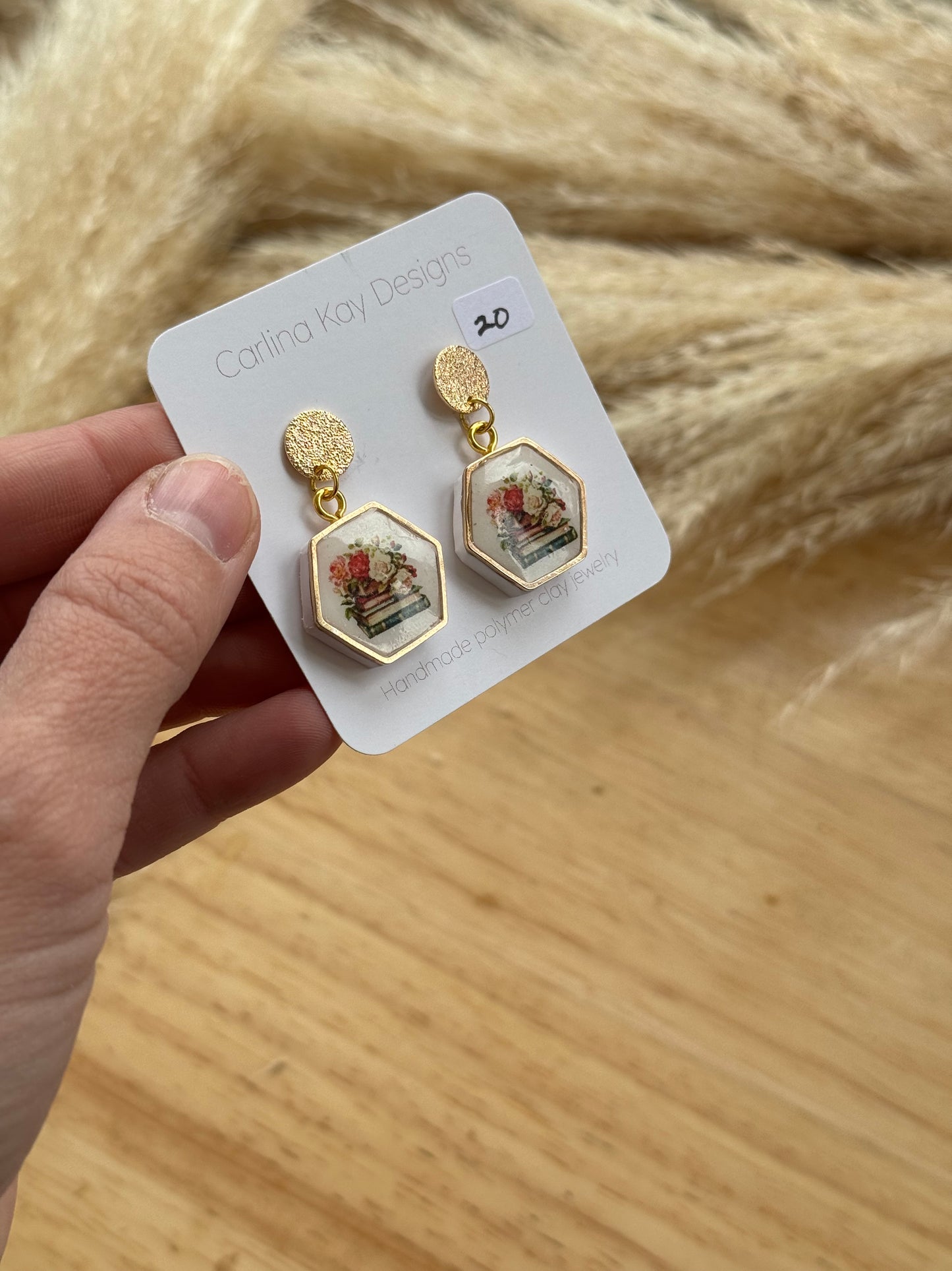 Floral book charm earrings
