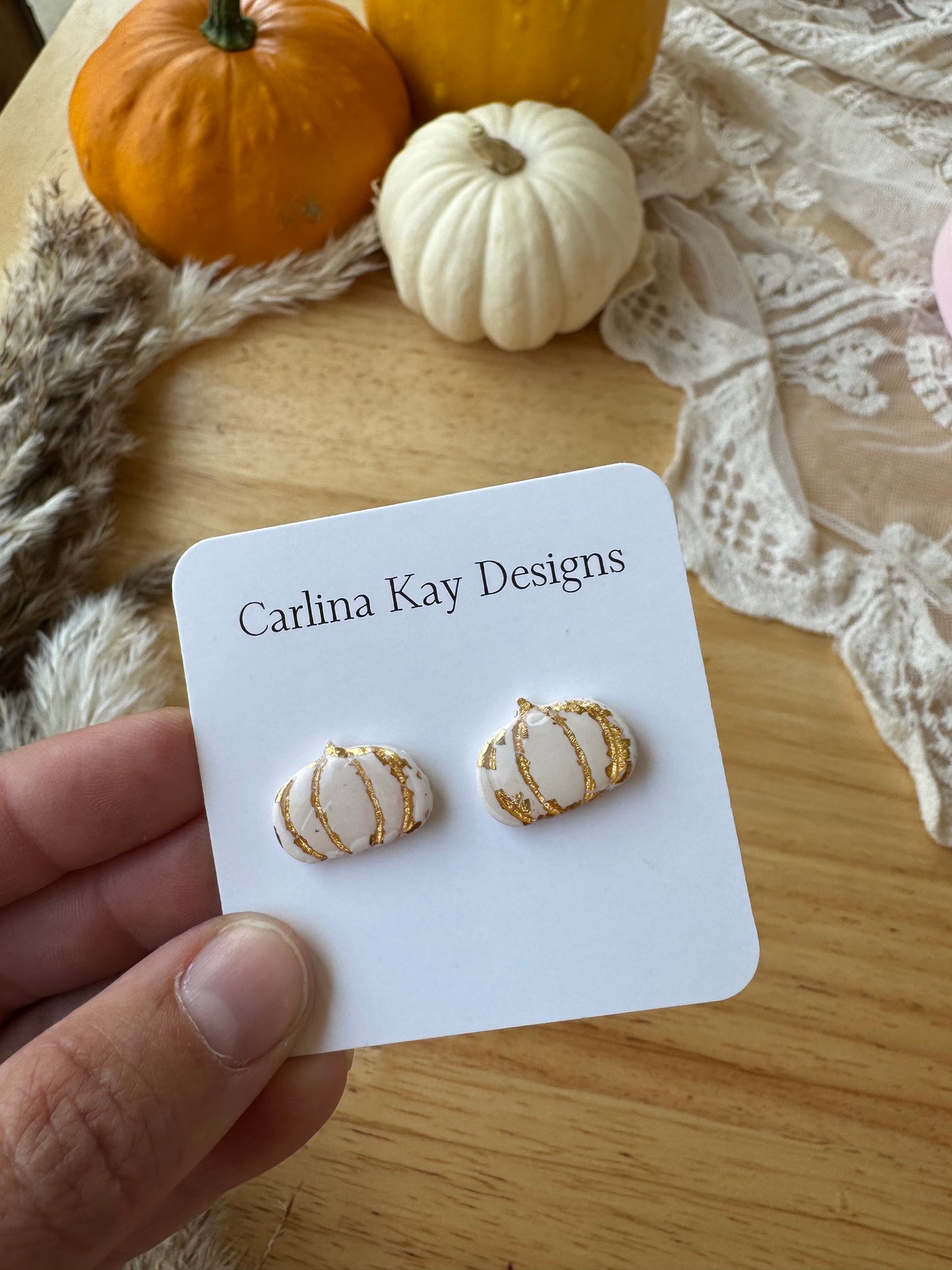 Fancy pumpkin stud earrings