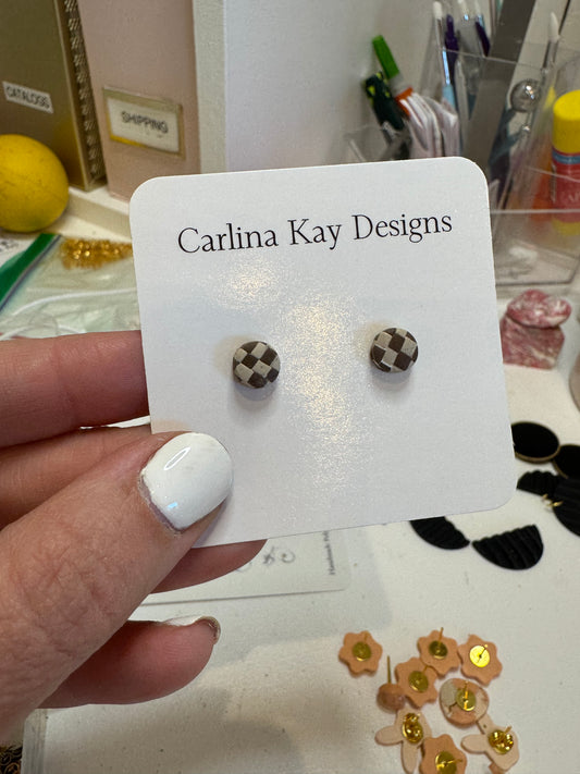 Mini brown and tan checkered Studs
