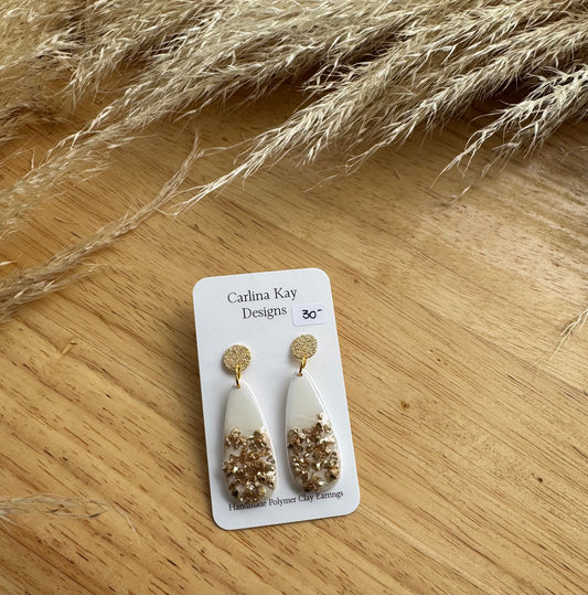White and champagne drop down earrings