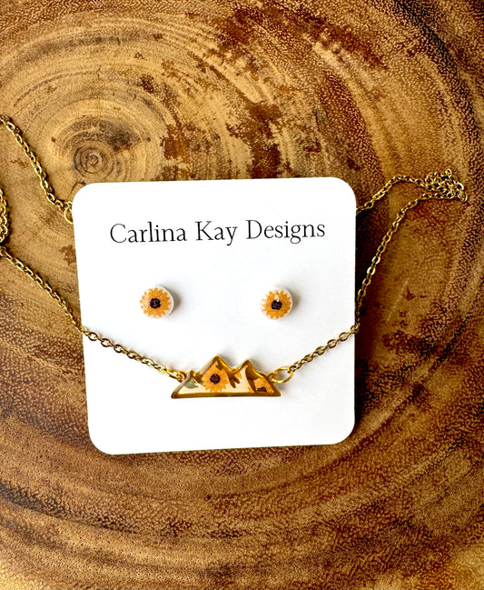 Sunflower Gold Mountain Necklace and Earring Set