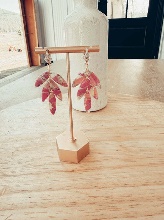 Pink marbled Bling post dangles