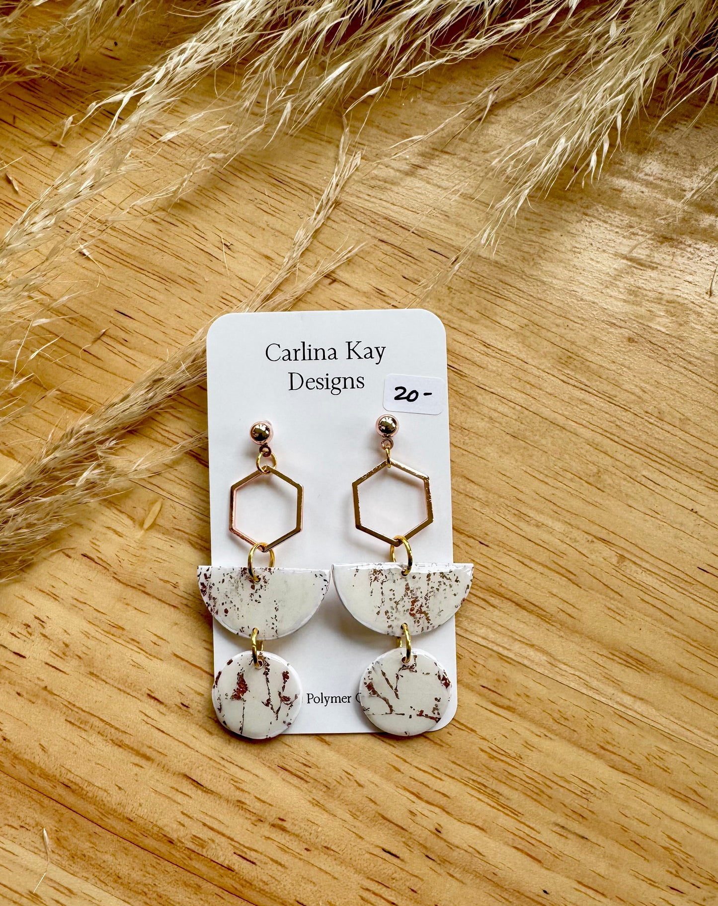 Mini hexagon charm half circle dangle earrings