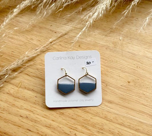 Gold hexagon half drop down earrings