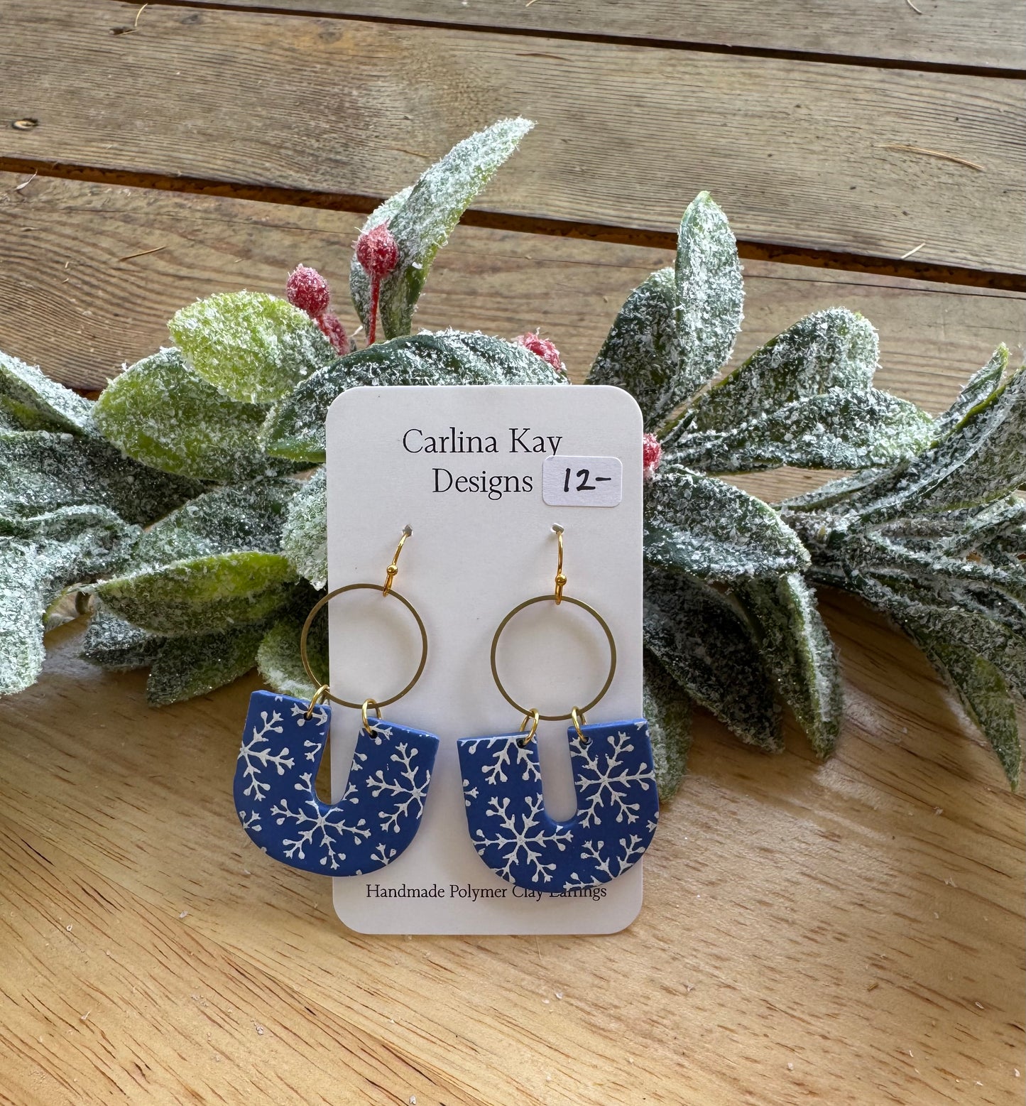 Blue and white snowflake print dangles