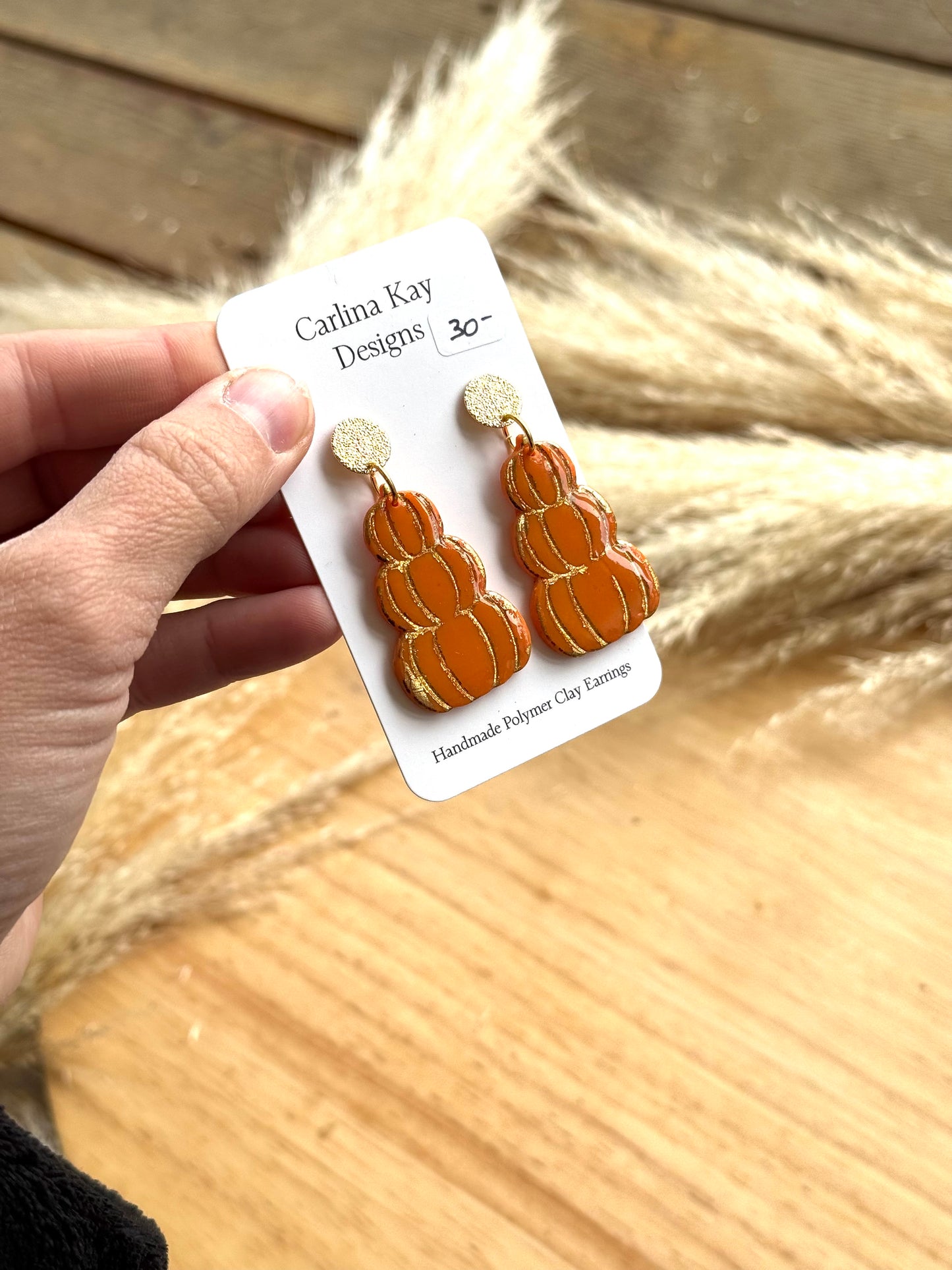 Gold foil stacked orange pumpkin earrings