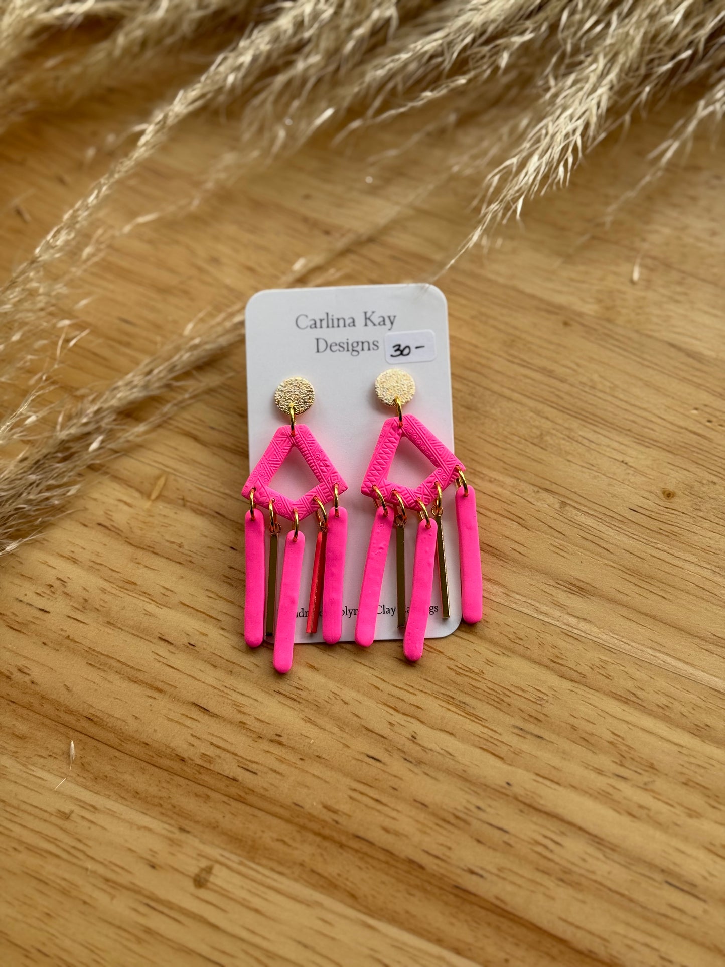 Gold bar and clay dangle Earrings in many colors