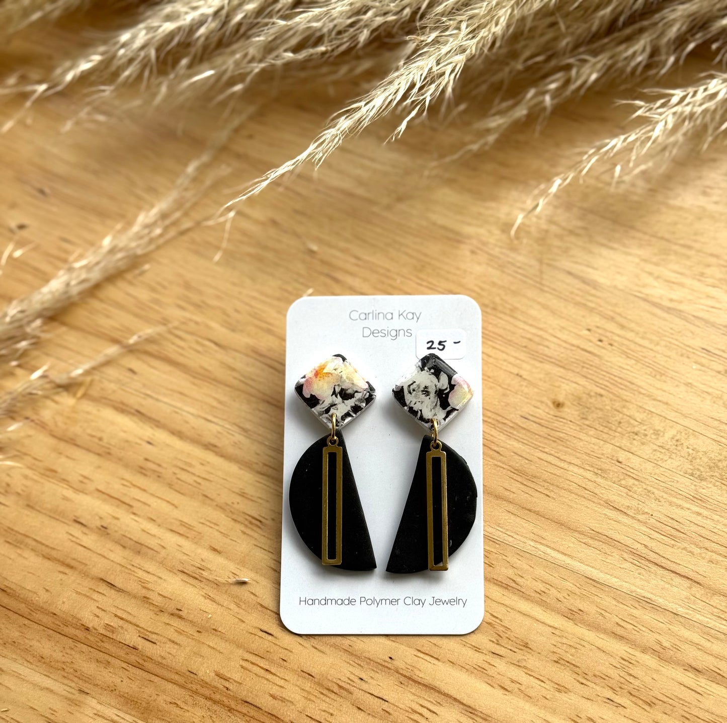 Watercolor half moon dangle earrings