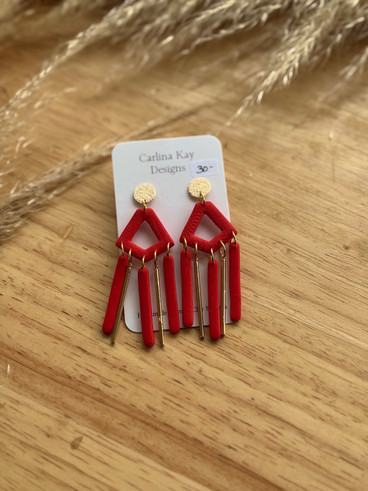 Gold bar and clay dangle Earrings in many colors