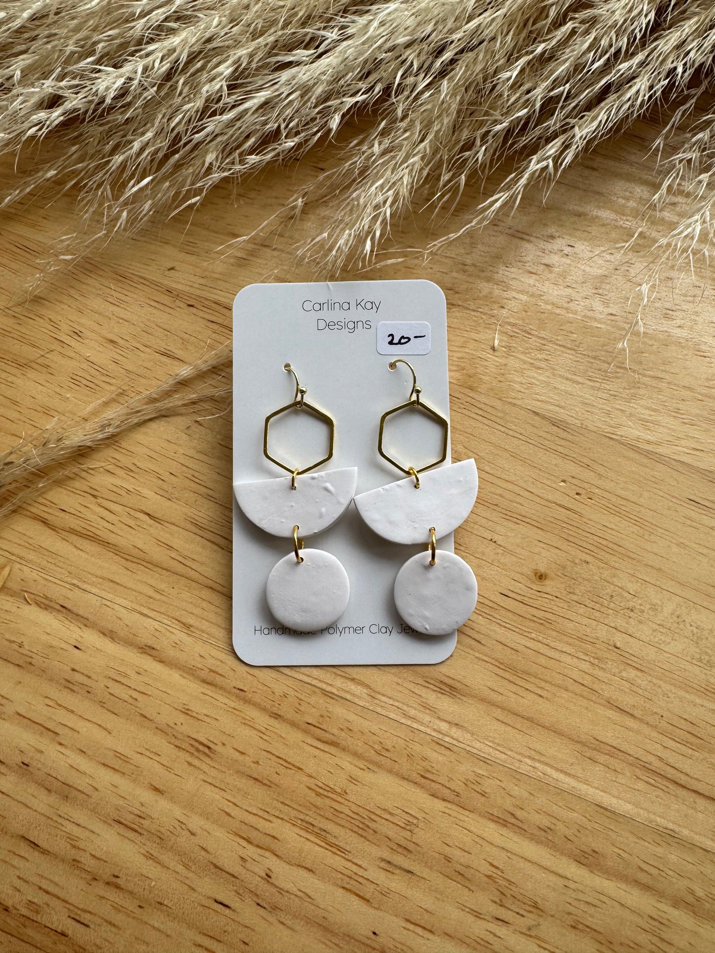 Mini hexagon charm half circle dangle earrings