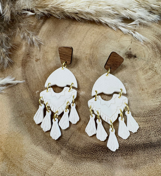 White Faux Macrame Tassel Dangles