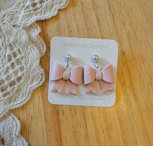 Pale pink bow earrings