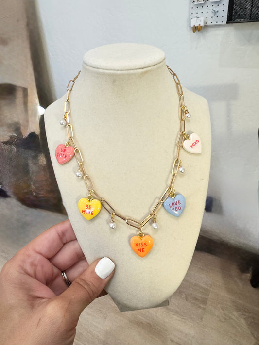 Valentine’s Day conversation heart charm necklace
