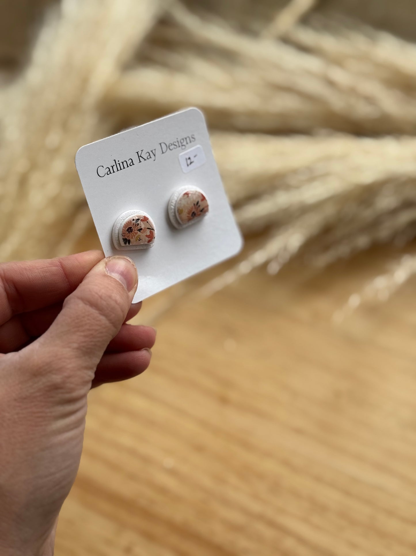Half circle floral print stud earrings
