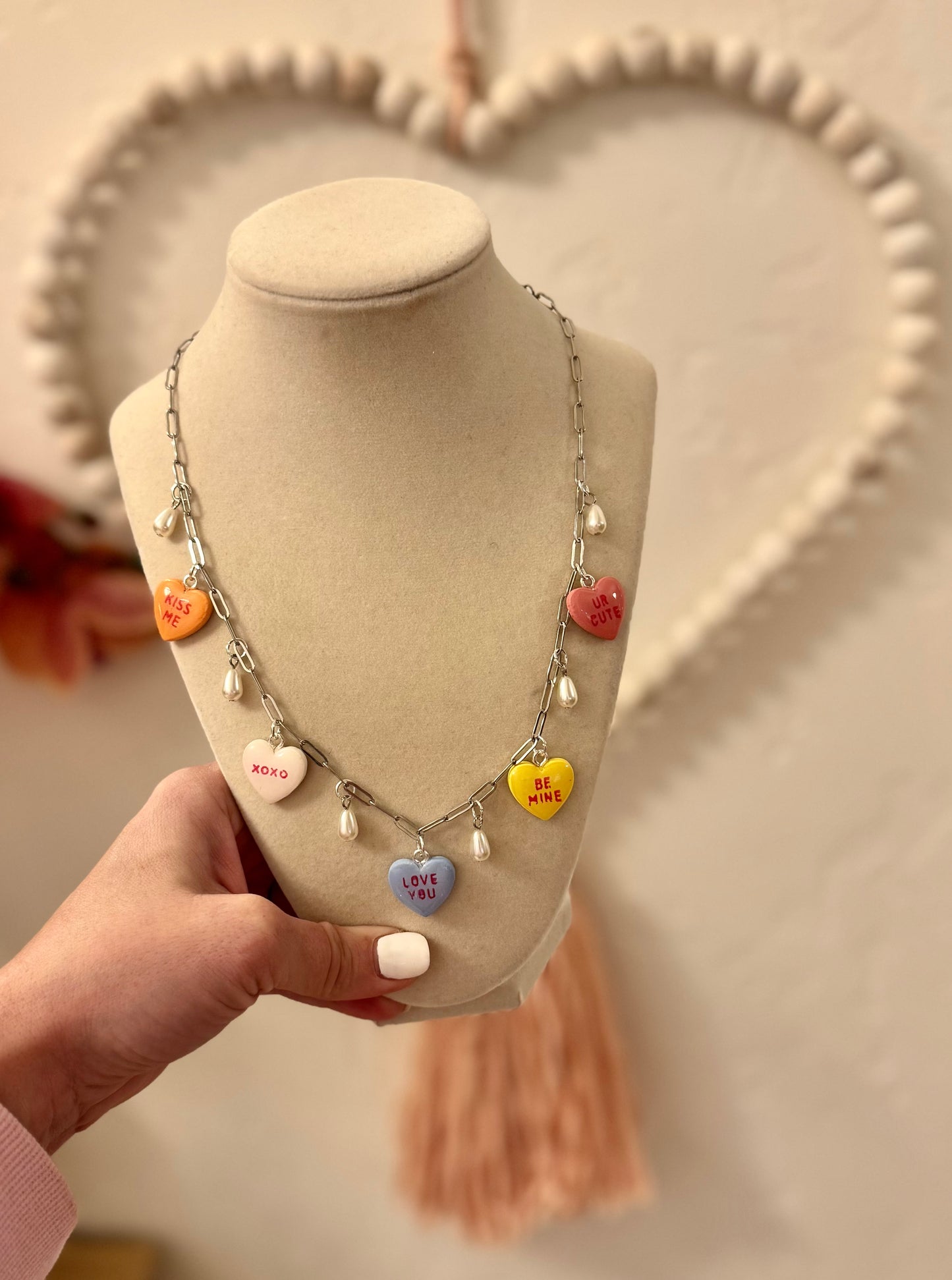 Silver conversation heart charm necklace