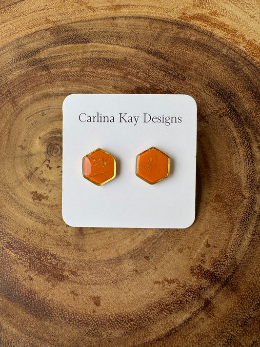 Brunt orange and gold hexagon Studs