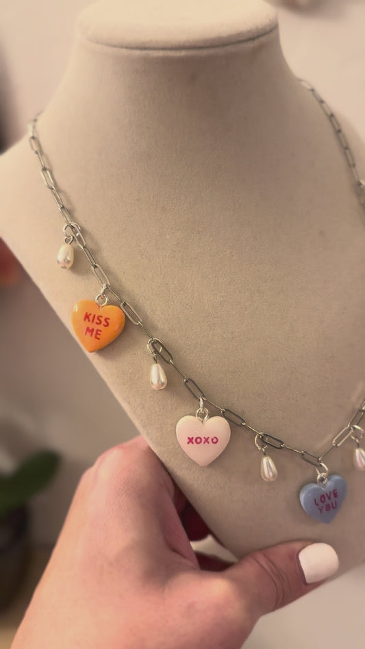 Silver conversation heart charm necklace