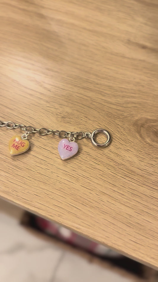 Silver conversation heart charm bracelet