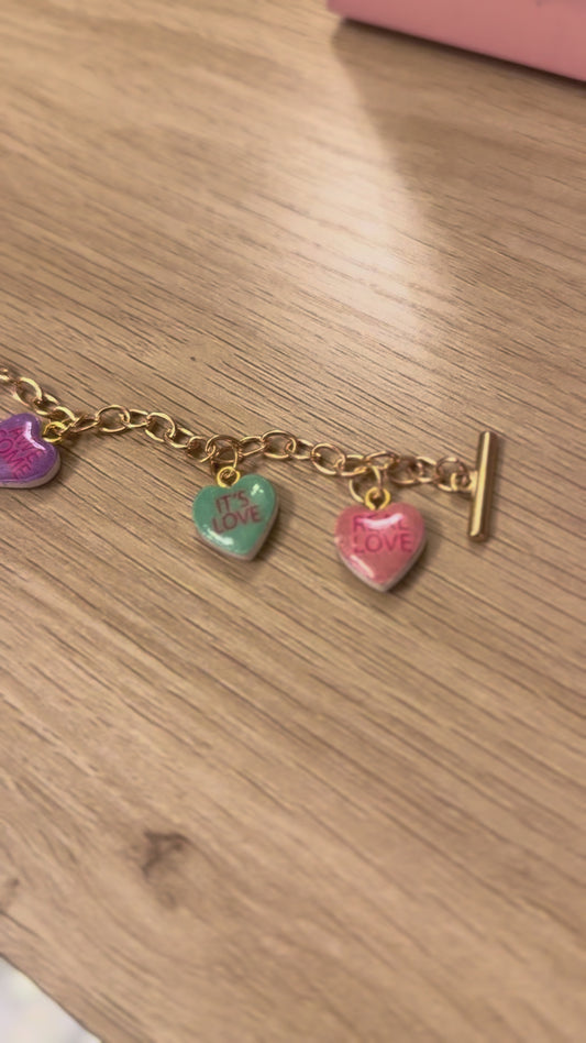 Gold conversation heart charm bracelet